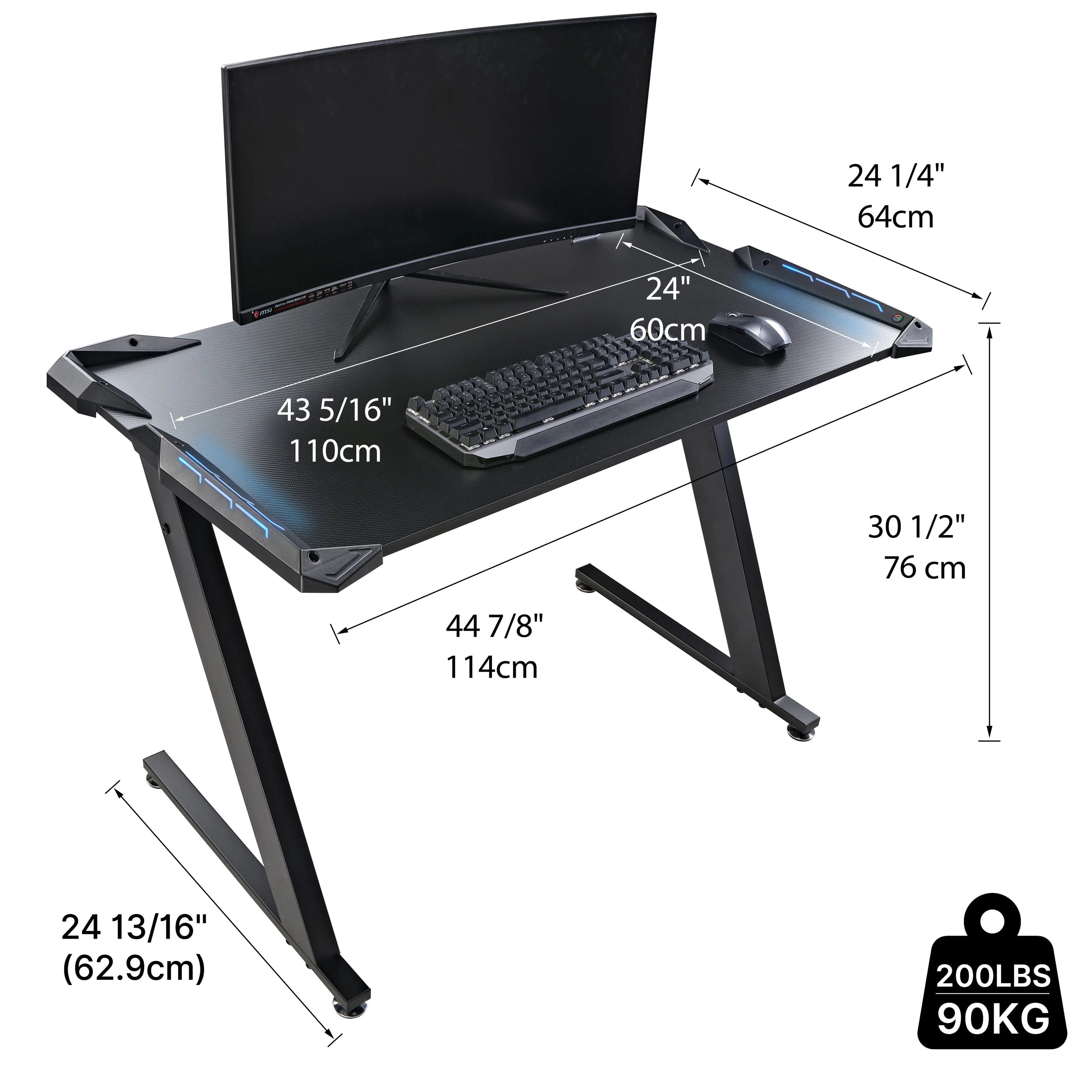 Gaming Desk with Z-shaped Legs (44x24)