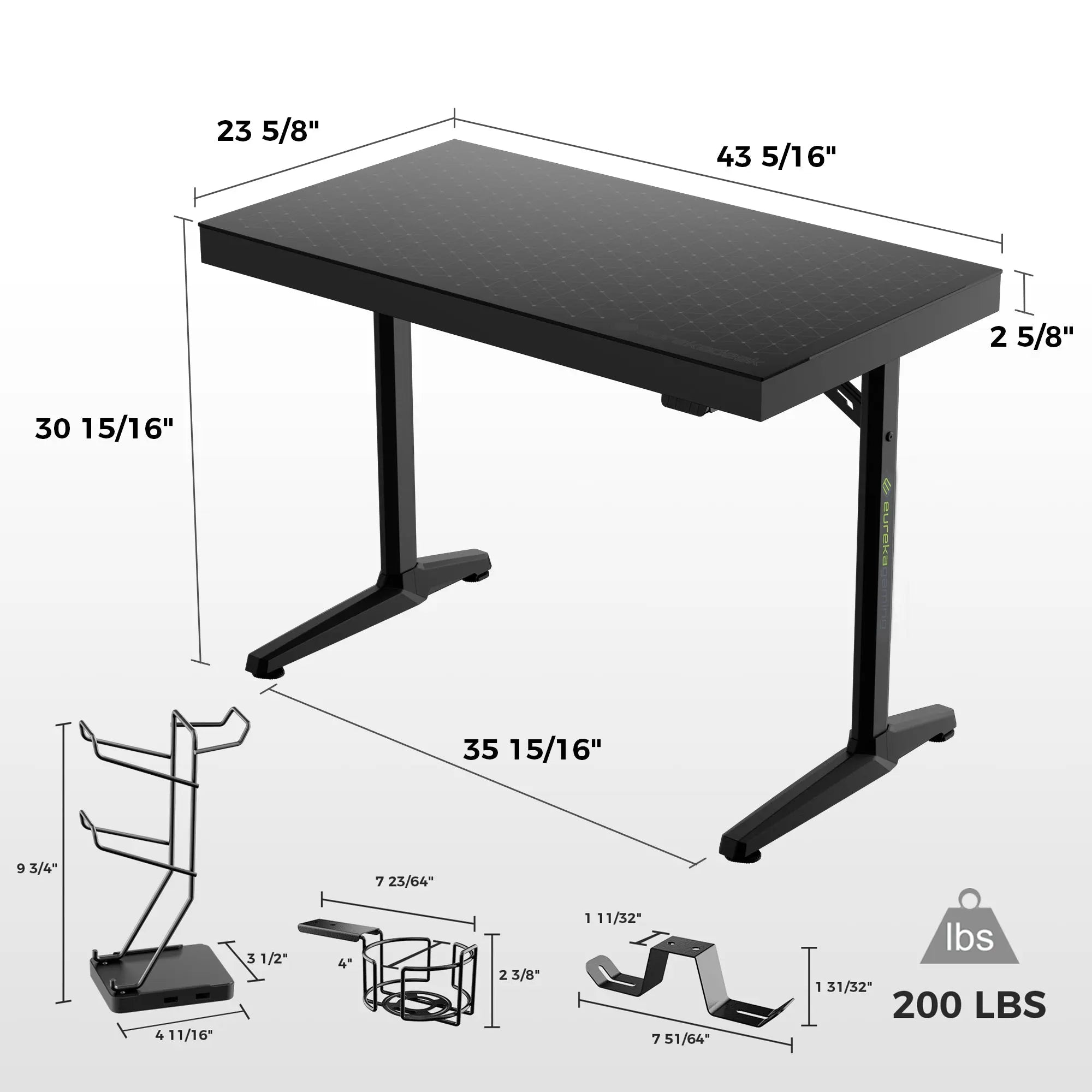 47'' Gaming Desk with Monitor Stand and Cup Holder, Black