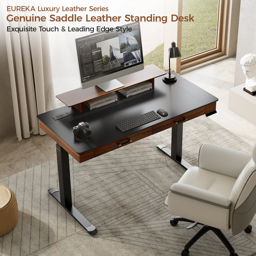 Faux Saddle Leather Adjustable Standing Desk (55x23)