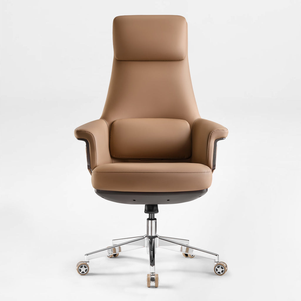 Genuine Leather Executive Office Chair - Leather & Metal Luxury