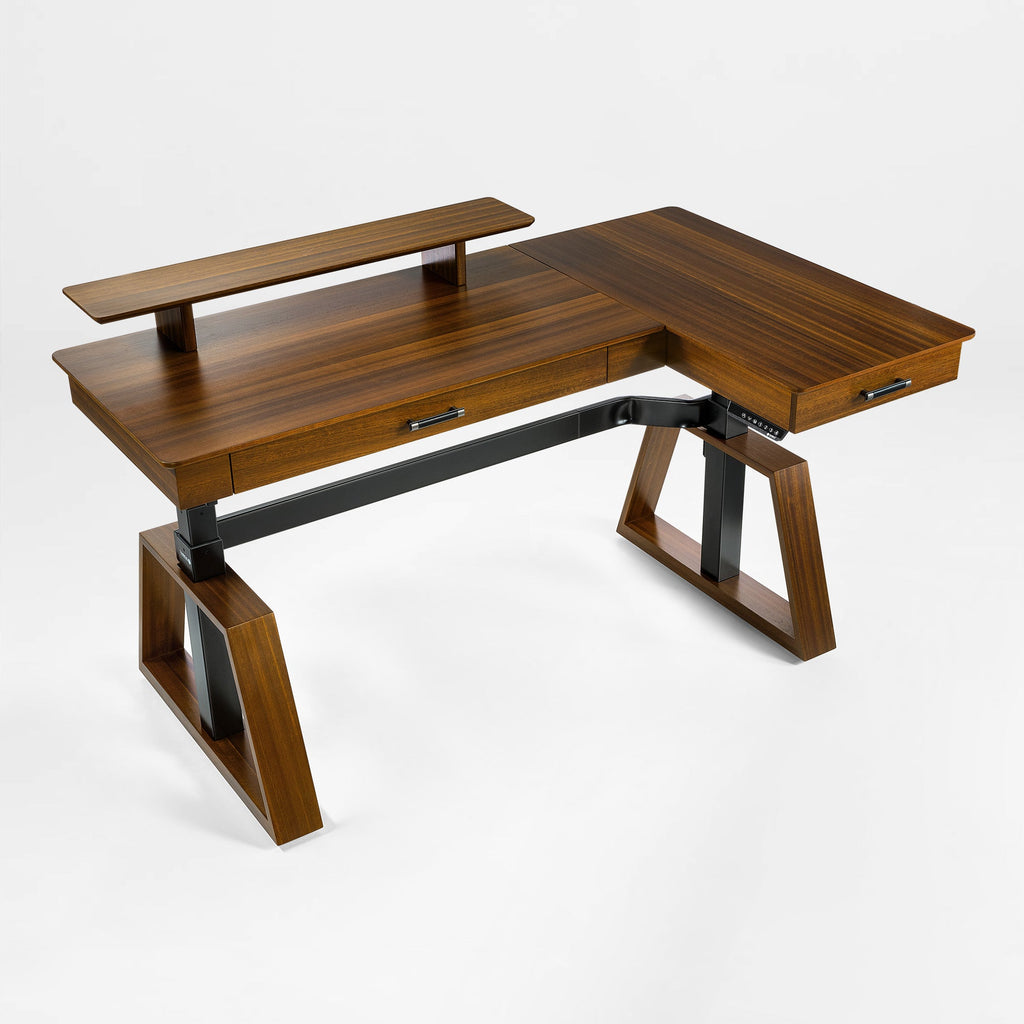63x23 L-Shaped Height Adjustable Executive Desk, Handcrafted Walnut