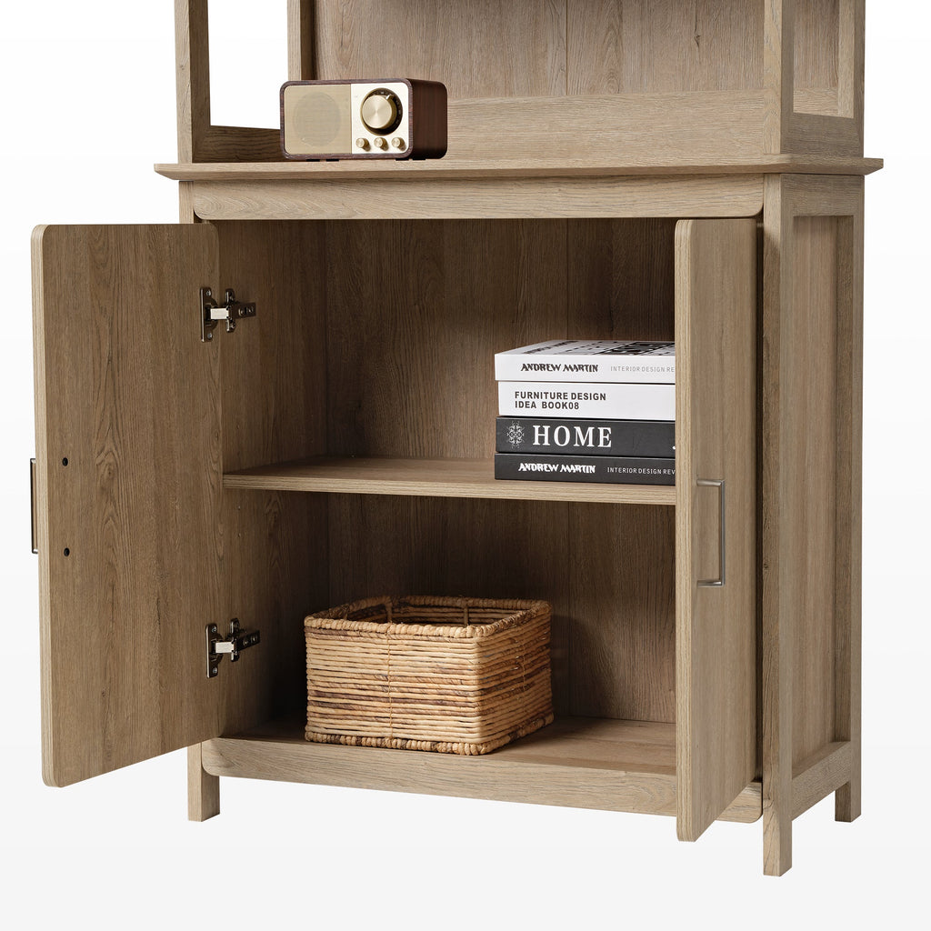 71'' Display Bookshelf with Storage Cabinet, Oak