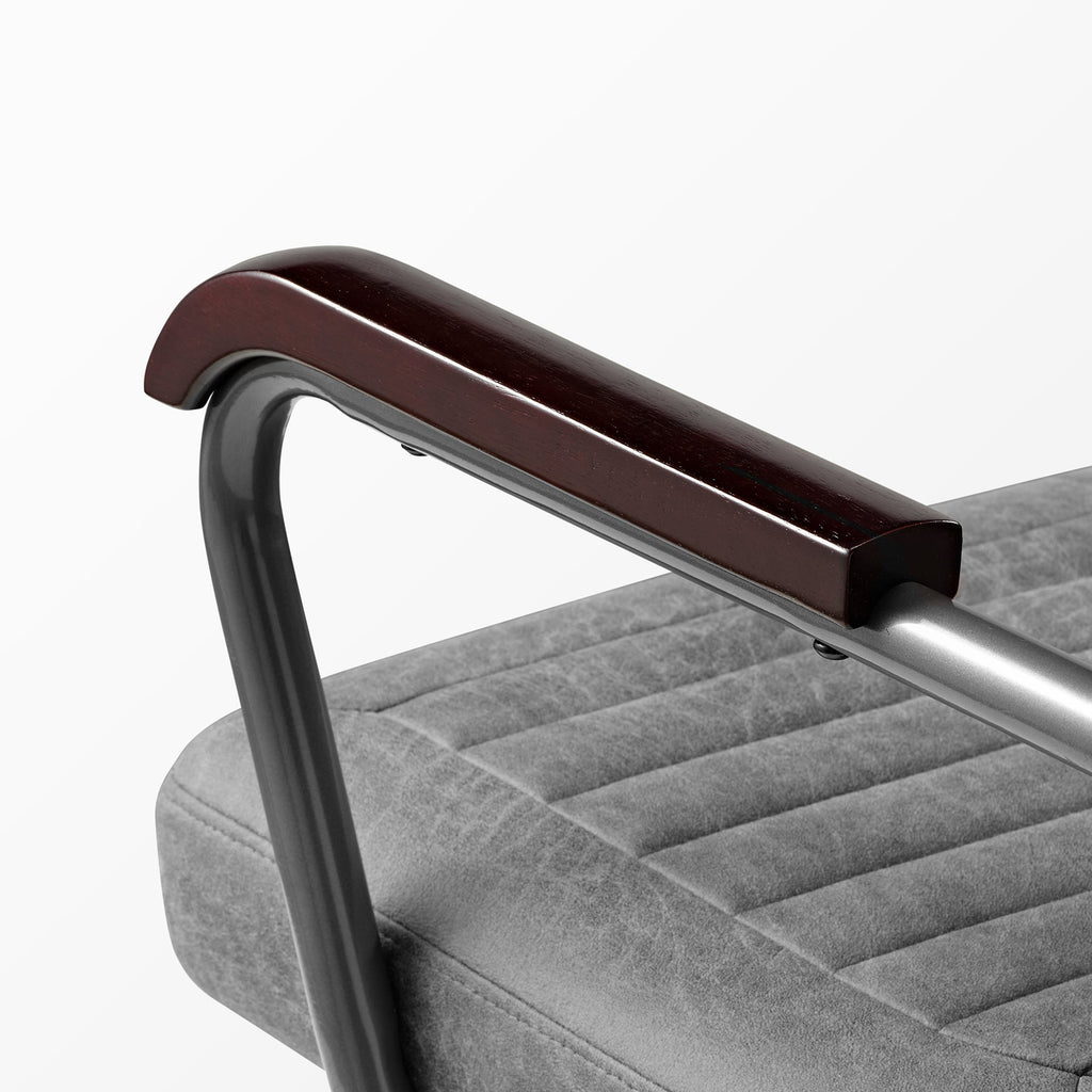 Retro PU Leather Task Office Chair - Solid Wood Arms