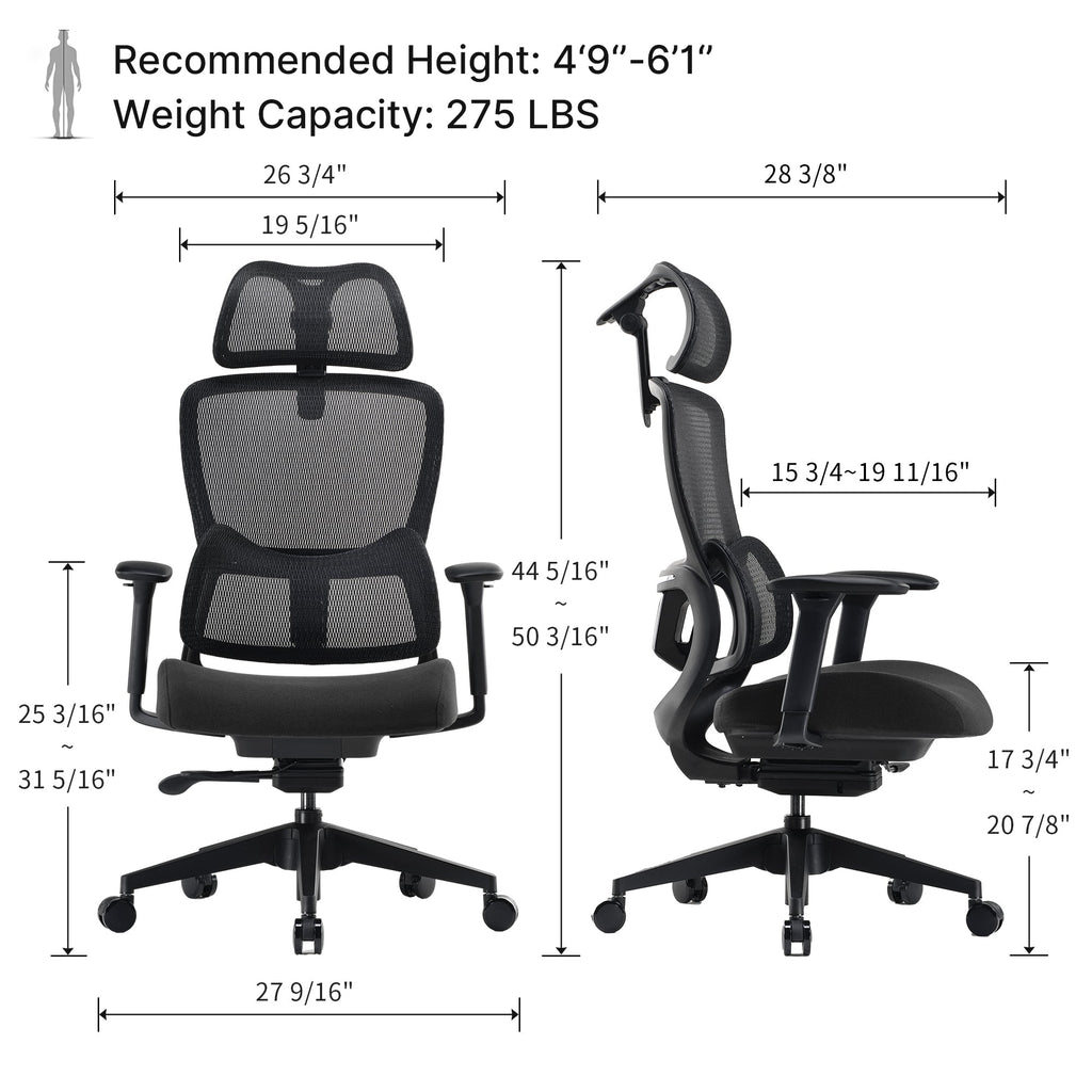 Ergonomic Office Chair - 3D Adaptive Lumbar Support Adjustable