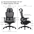 Ergonomic Office Chair - 3D Adaptive Lumbar Support Adjustable