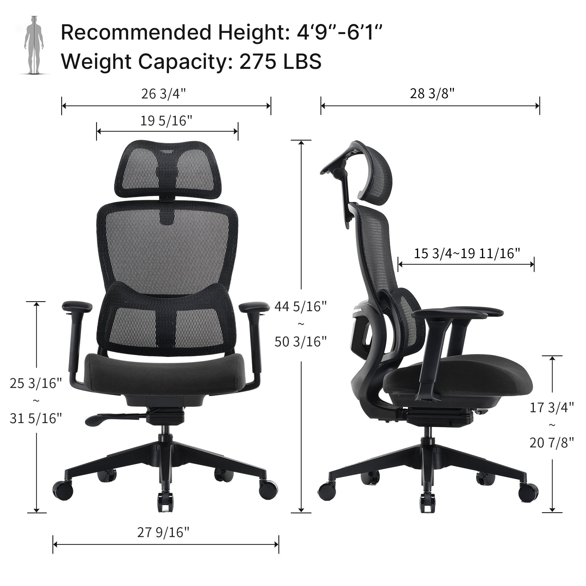 Ergonomic Office Chair - 3D Adaptive Lumbar Support Adjustable