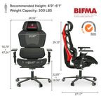 Racing-Style Gaming Chair with Headrest and Lumbar Pillow, Black and Red