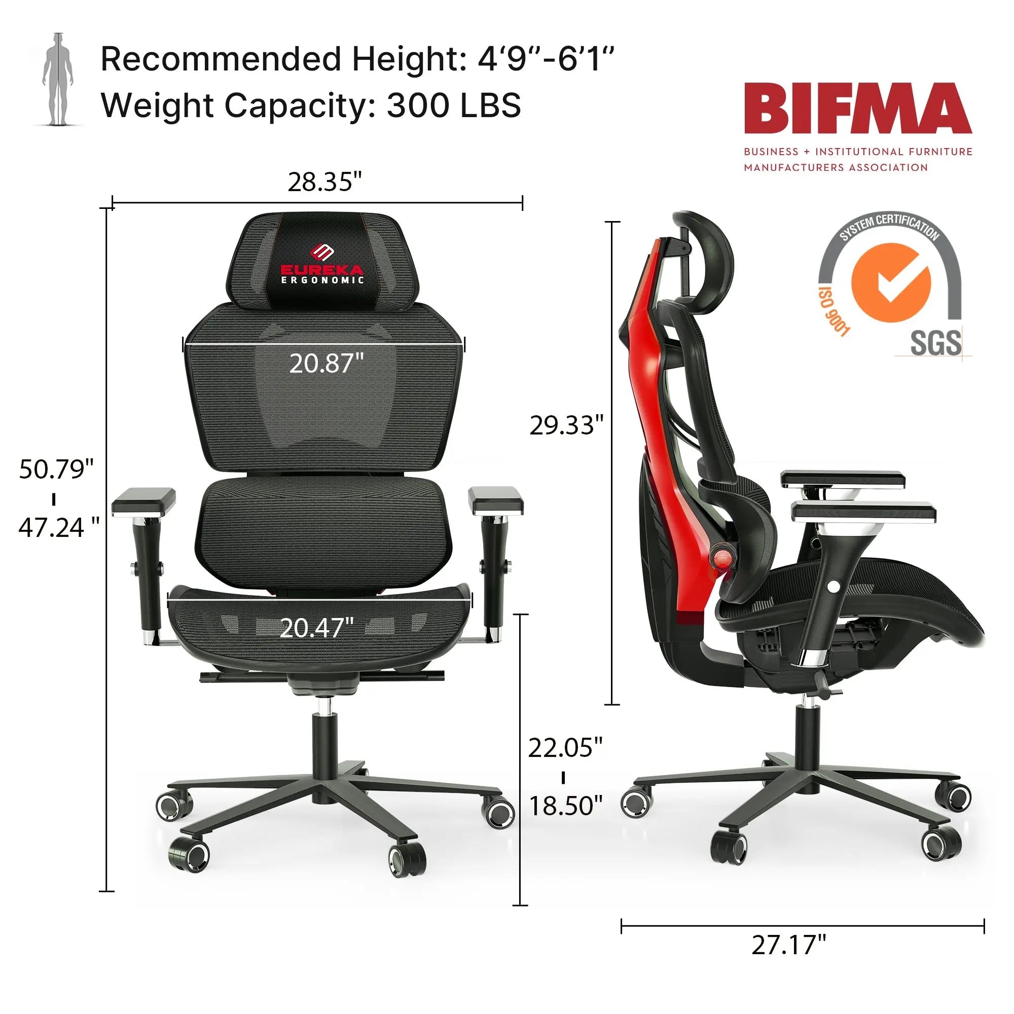 Racing-Style Gaming Chair with Headrest and Lumbar Pillow, Black and Red