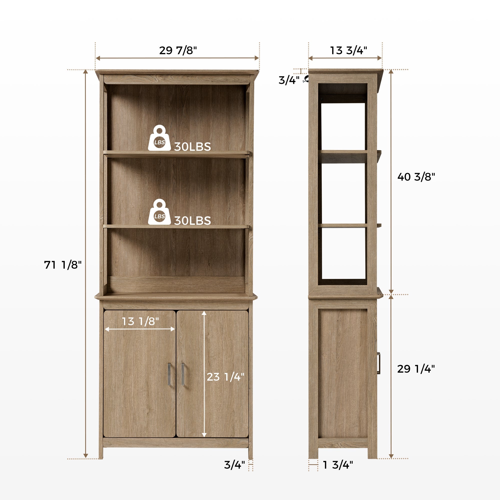 71'' Display Bookshelf with Storage Cabinet, Oak