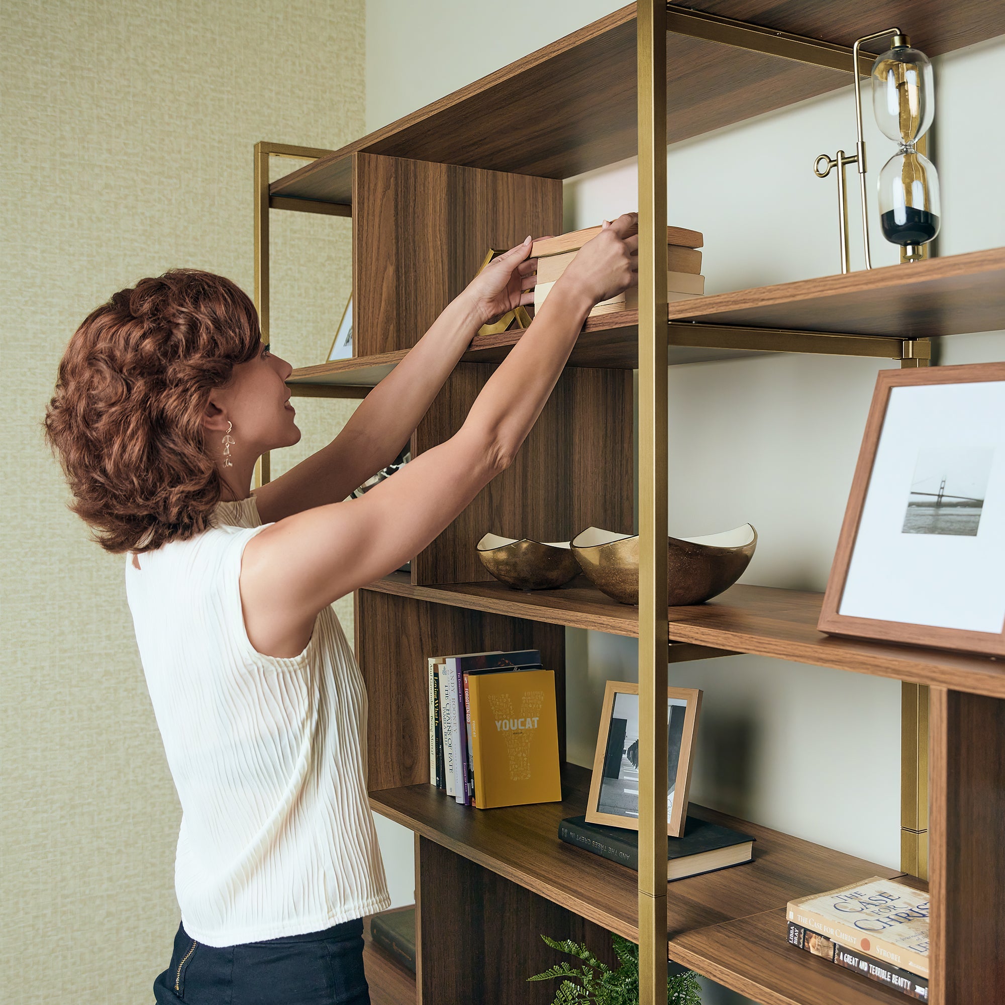 Wood Bookcase Cabinet with Bottom Storage and Adjustable Shelves
