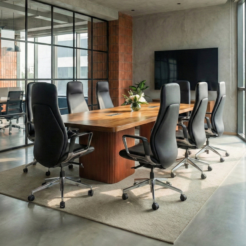Solid Wood Arm Task Office Chair - Retro PU Leather