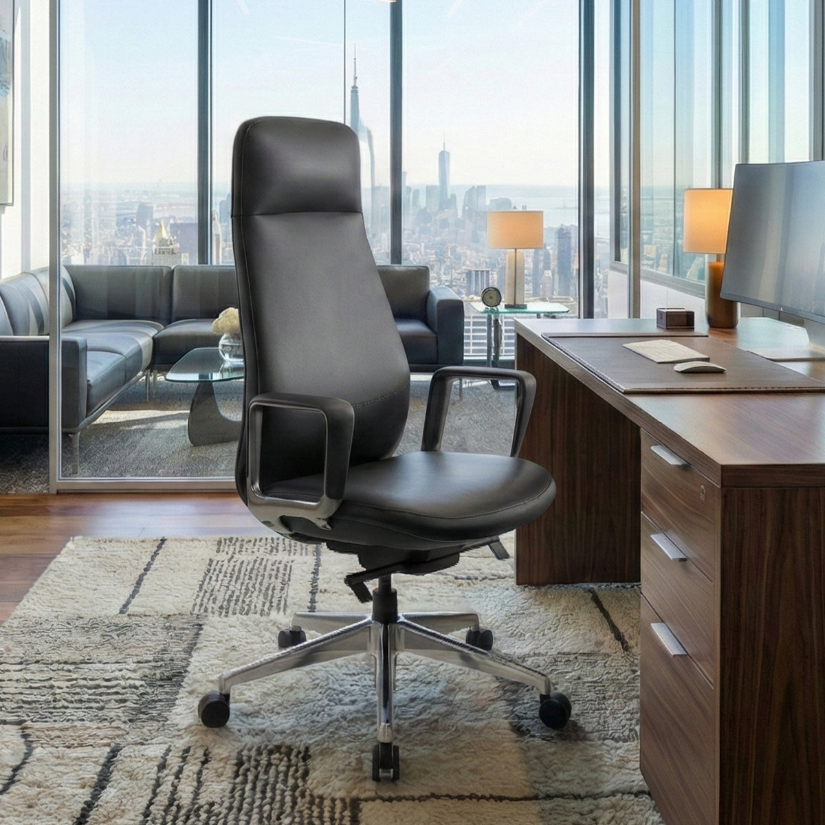 Solid Wood Arm Task Office Chair - Retro PU Leather