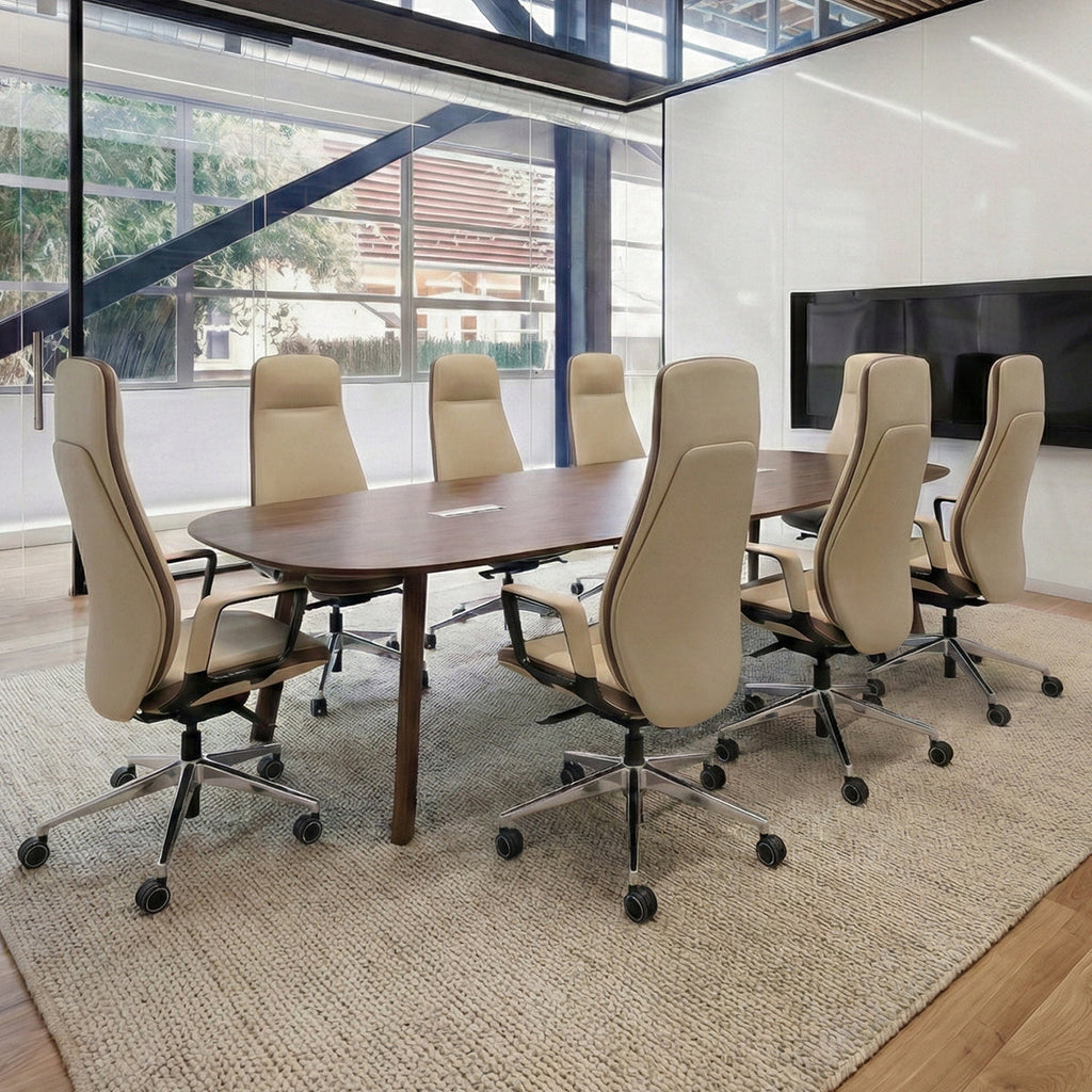 Solid Wood Arm Task Office Chair - Retro PU Leather
