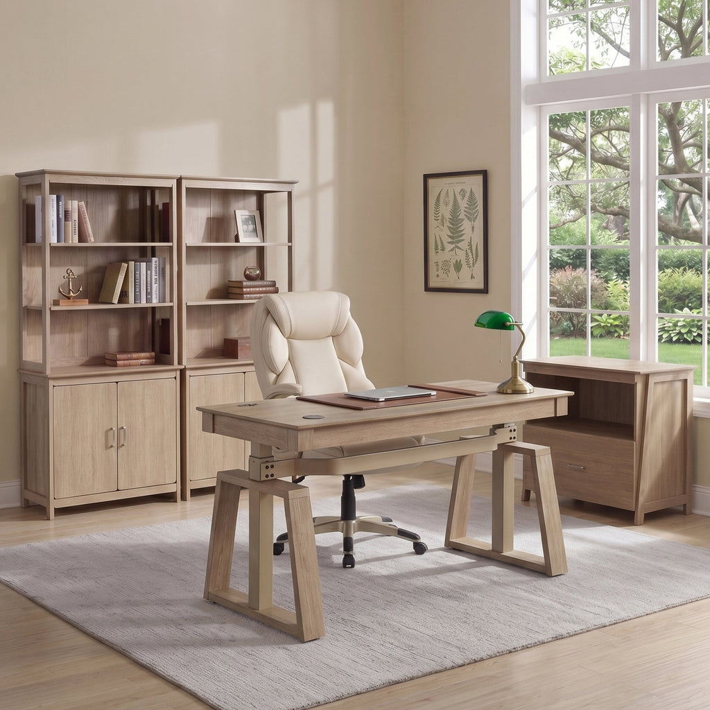 Faux Leather Home Office Chair - Ergonomic Cream