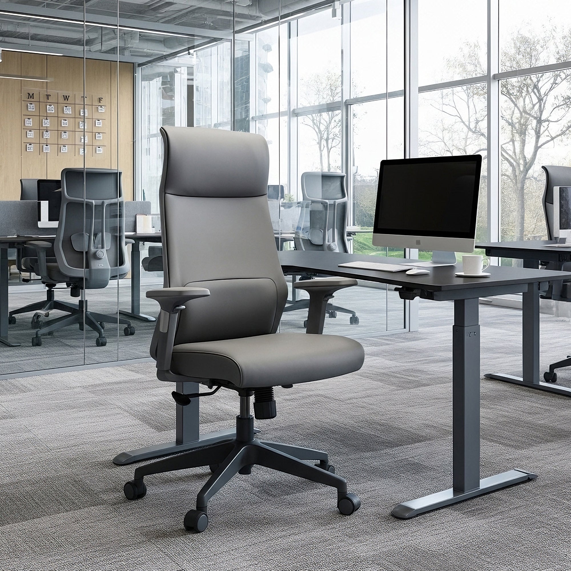 Microfiber Leather Office Chair - Dual-Layer Contoured Ergonomic