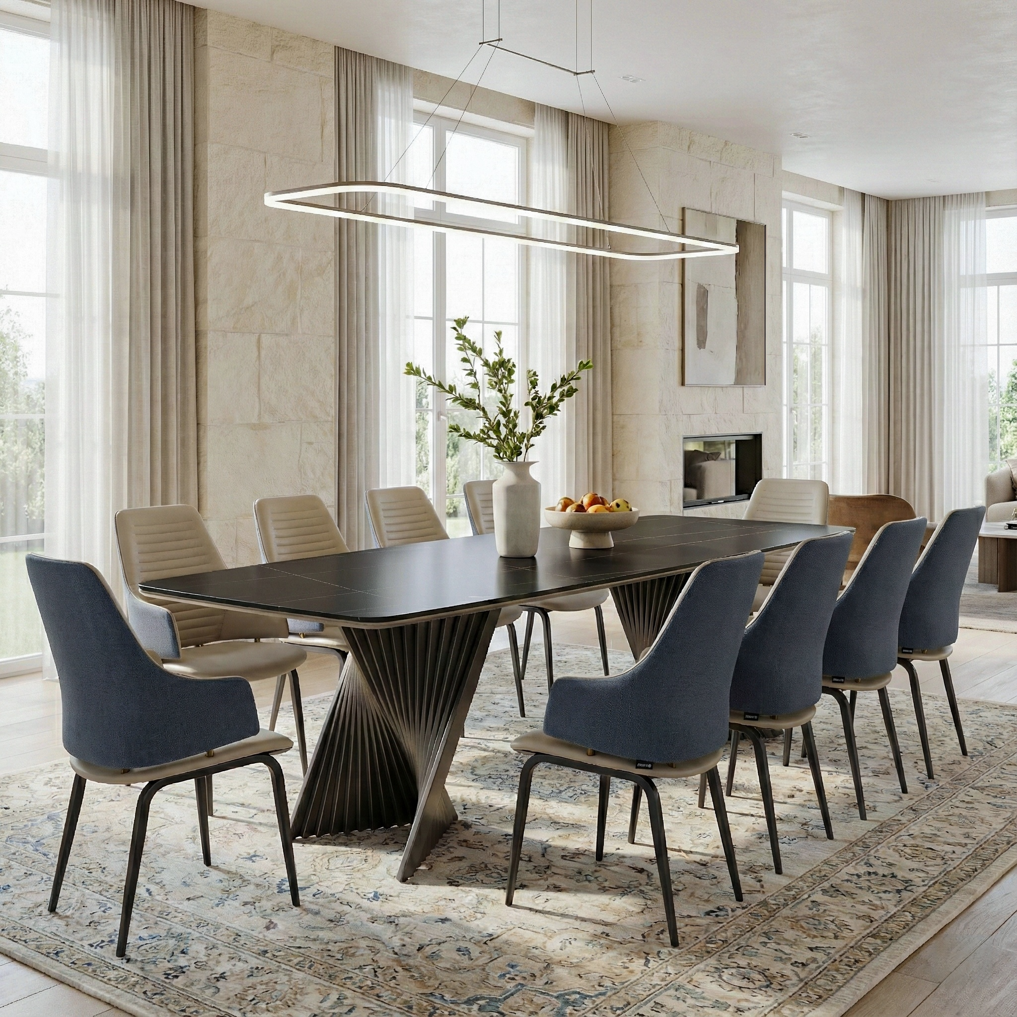 Rectangular Dining Table with Bench, Natural Wood