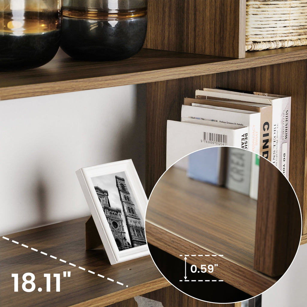 Wood Bookcase Cabinet with Bottom Storage and Adjustable Shelves