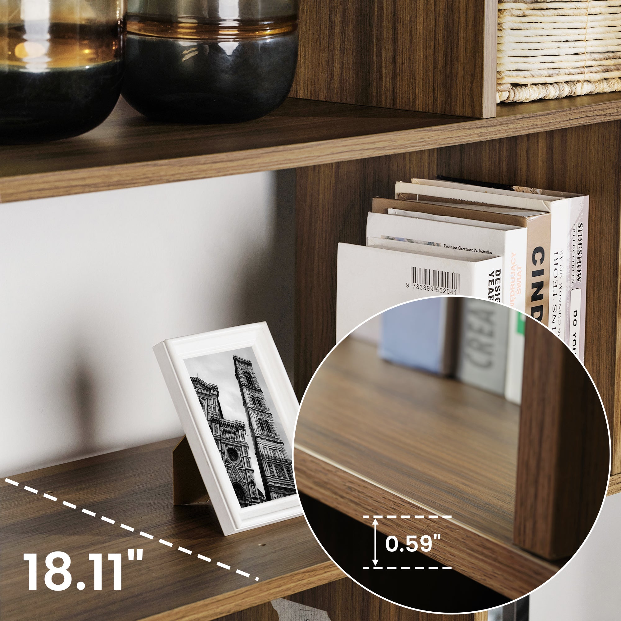 Wood Bookcase Cabinet with Bottom Storage and Adjustable Shelves