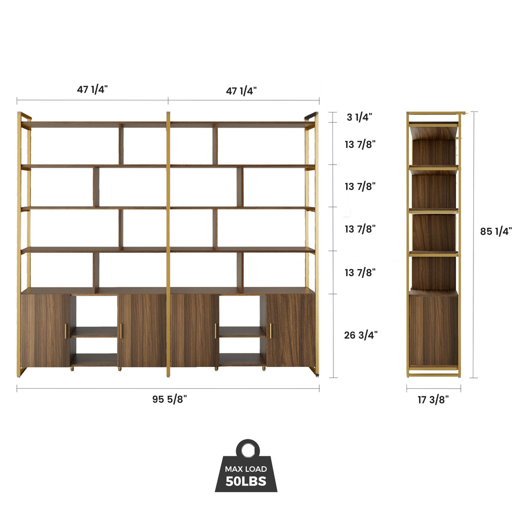 Wood Bookcase Cabinet with Bottom Storage and Adjustable Shelves
