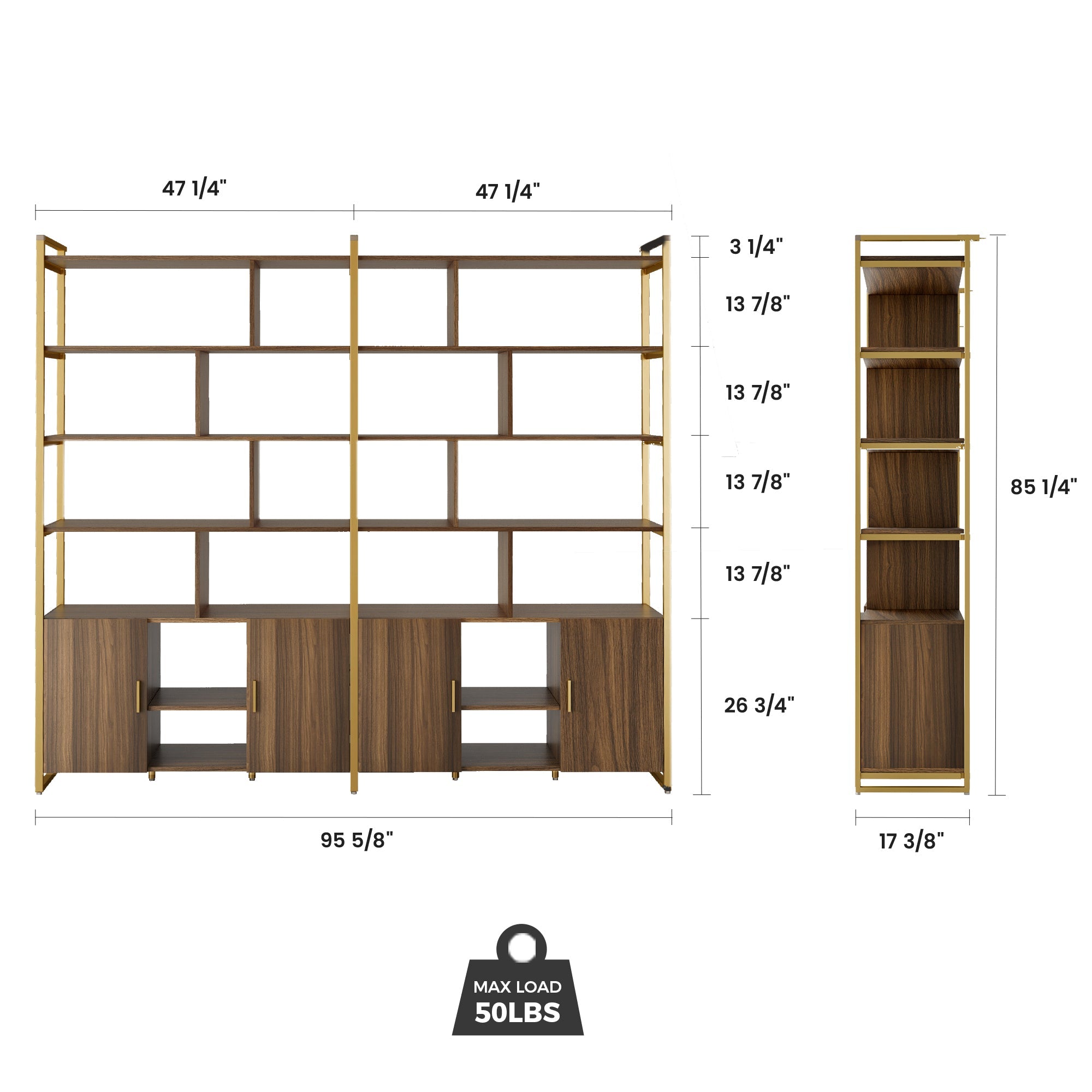 Wood Bookcase Cabinet with Bottom Storage and Adjustable Shelves