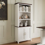 71'' Display Bookshelf with Storage Cabinet, Wave Pattern, White