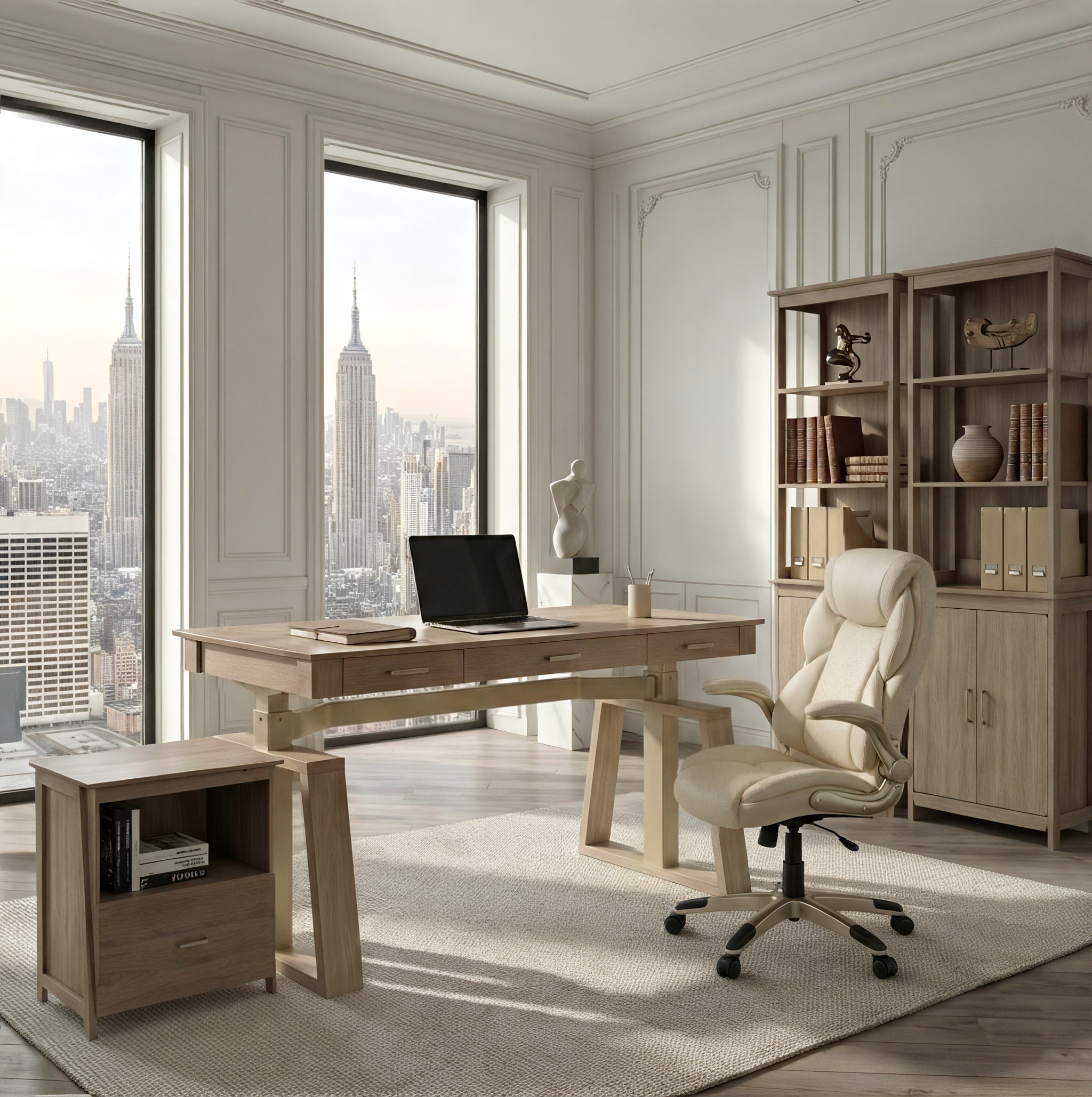 Faux Leather Home Office Chair - Ergonomic Cream