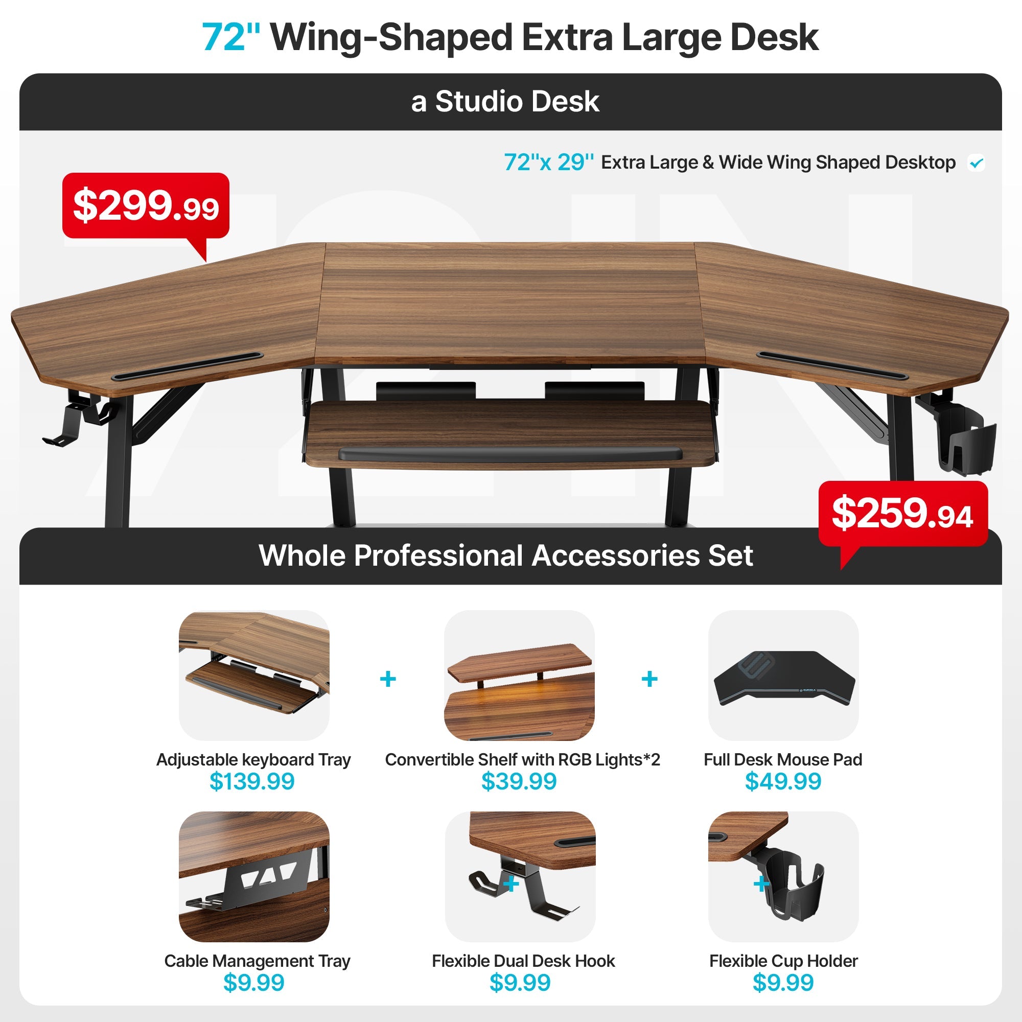 Wing-Shaped Studio Desk (73x23)