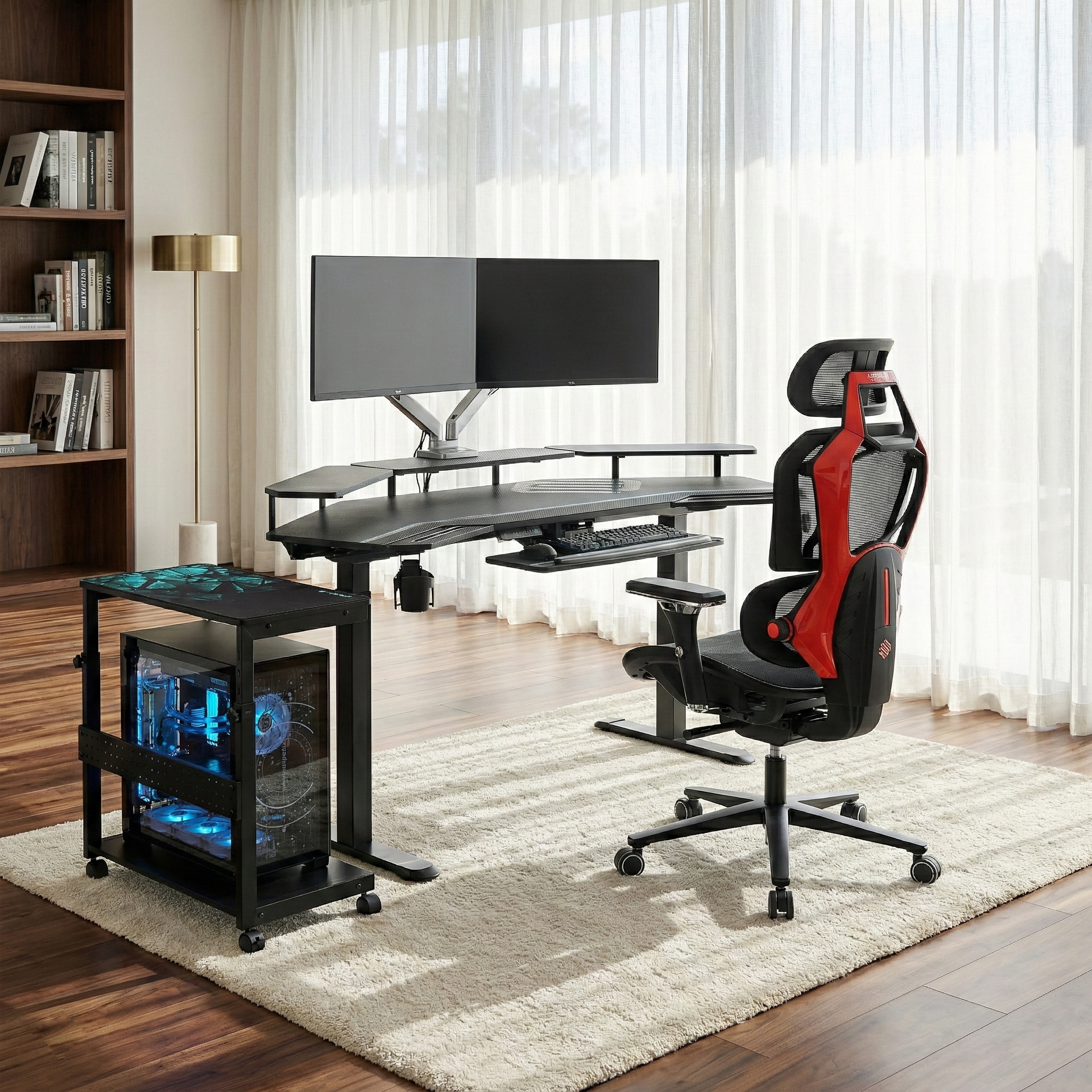 Racing-Style Gaming Chair with Headrest and Lumbar Pillow, Black and Red
