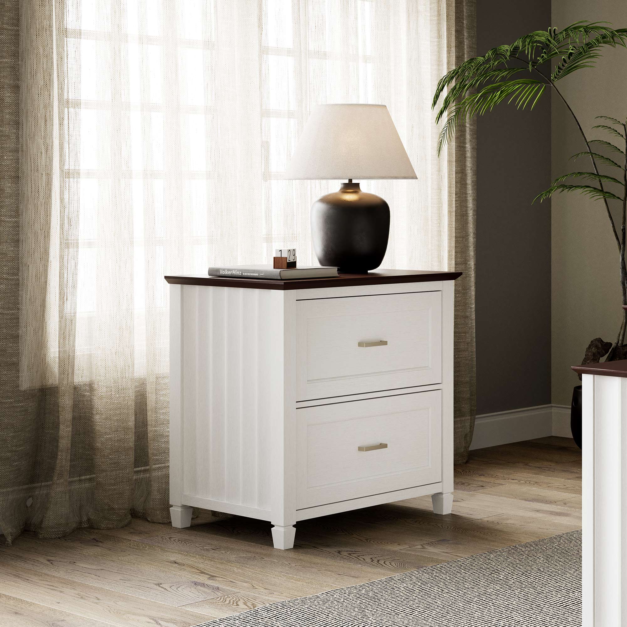 29'' File Storage Cabinet, Dual-Tone Wave Design, White