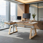 63x23 L-Shaped Height Adjustable Executive Desk, Black and Gold Sintered Stone