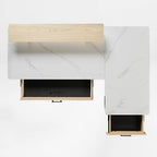 63x23 L-Shaped Height Adjustable Executive Desk, Black and Gold Sintered Stone