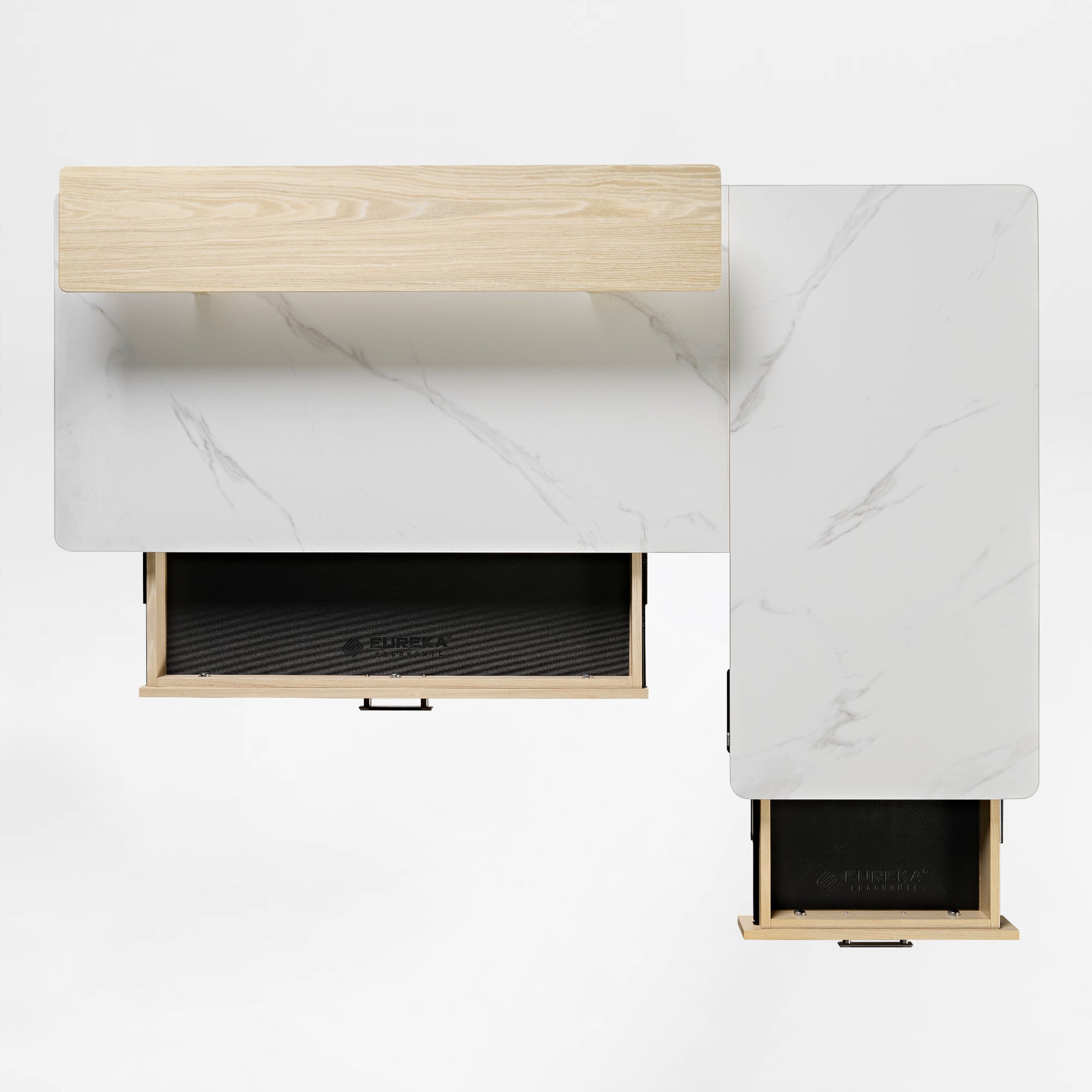 63x23 L-Shaped Height Adjustable Executive Desk, Black and Gold Sintered Stone