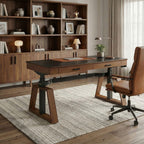 63x29 Executive Height Adjustable Standing Desk with Walnut Desktop and Drawers