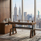 63x29 Executive Height Adjustable Standing Desk with Walnut Desktop and Drawers