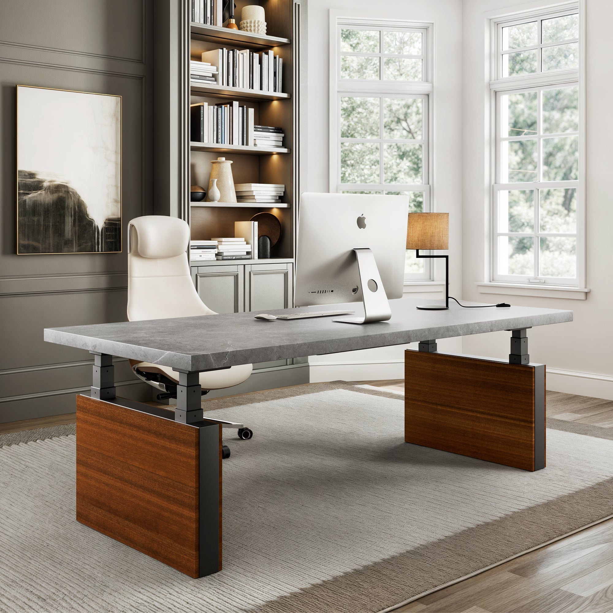 Electric Height-Adjustable Standing Desk, Premium, White