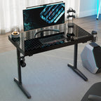 47'' Gaming Desk with Monitor Stand and Cup Holder, Black