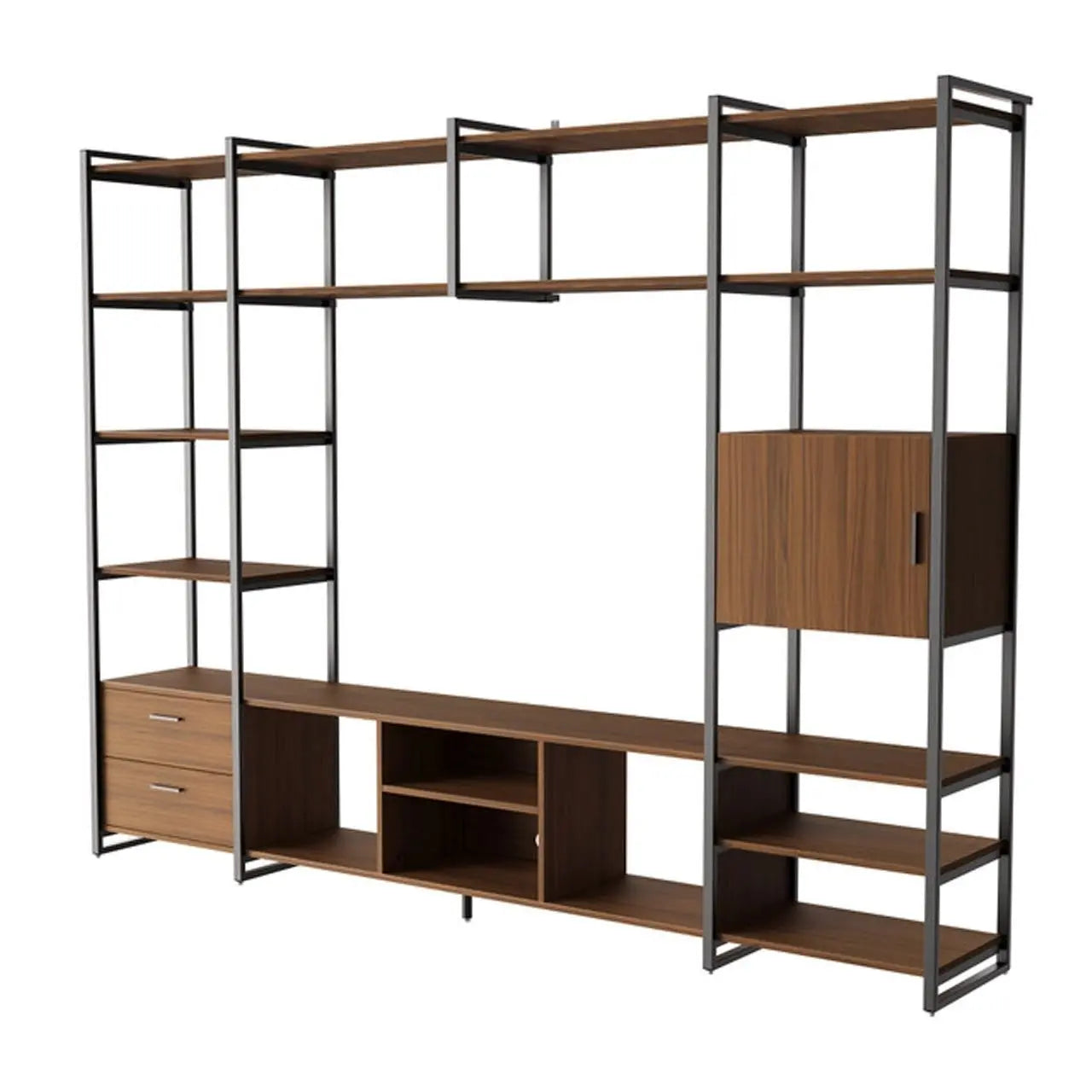 Modern TV Stand with Storage Cabinet and Book Shelves