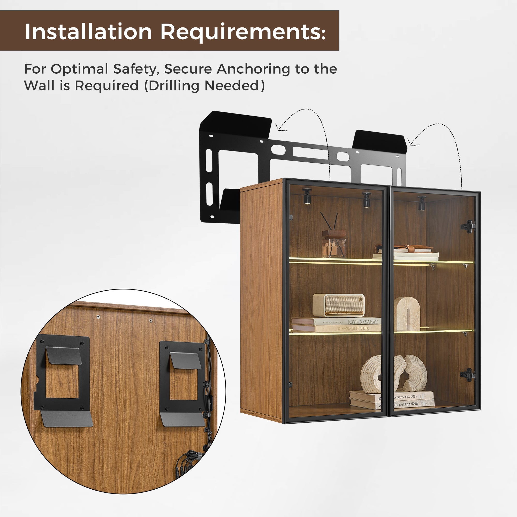 32 Wall Mounted Curio Cabinet with Glass Doors