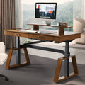 63x29 Executive Height Adjustable Standing Desk with Walnut Desktop and Drawers