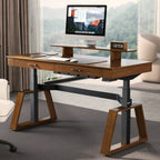 63x29 Executive Height Adjustable Standing Desk with Walnut Desktop and Drawers