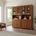 72'' Storage Bookcase with Glass Doors, Drawers and Shelves, Walnut