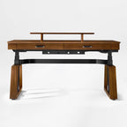 63x29 Executive Height Adjustable Standing Desk with Walnut Desktop and Drawers