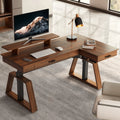 63x23 L-Shaped Height Adjustable Executive Desk, Handcrafted Walnut