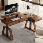 63x23 L-Shaped Height Adjustable Executive Desk, Handcrafted Walnut