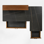 63x23 L-Shaped Height Adjustable Executive Desk, Black and Gold Sintered Stone