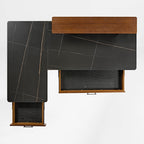 63x23 L-Shaped Height Adjustable Executive Desk, Black and Gold Sintered Stone