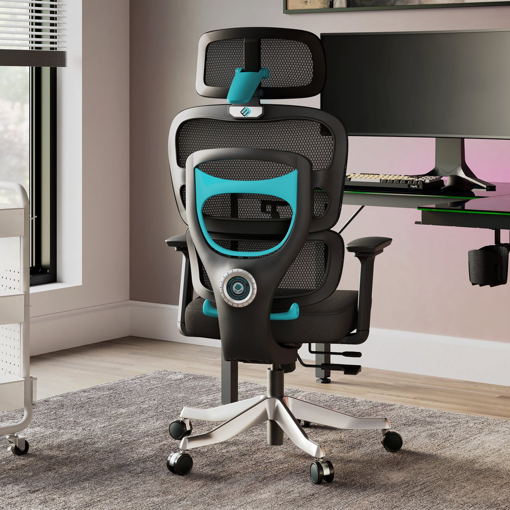 Chaise de bureau et de jeu en maille à dossier haut, noire