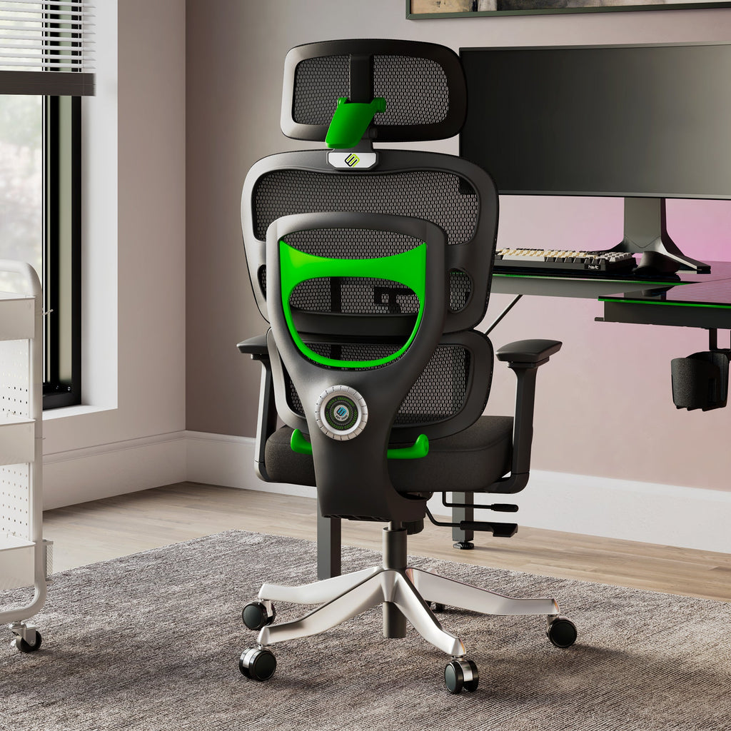 Chaise de bureau et de jeu en maille à dossier haut, noire