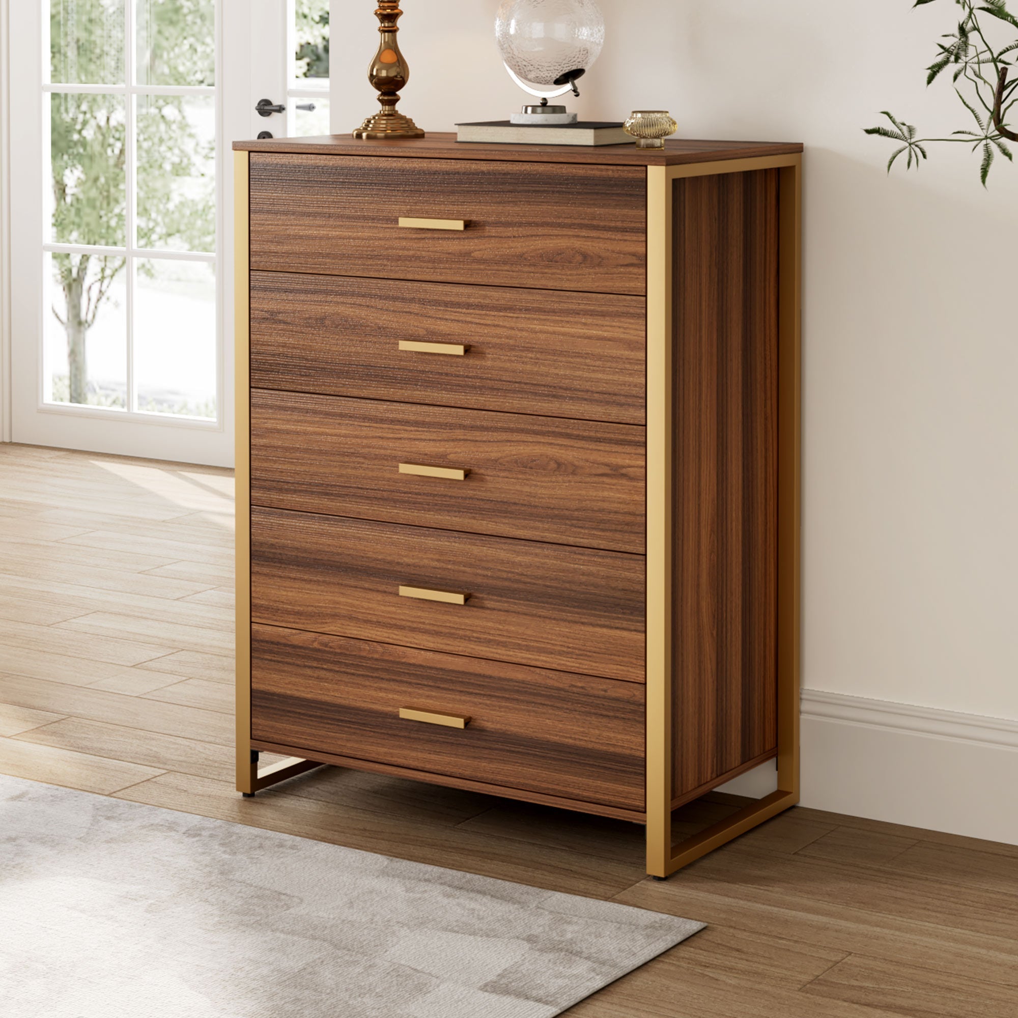 42 Chest 5-Drawers Dresser Accent Cabinet Walnut