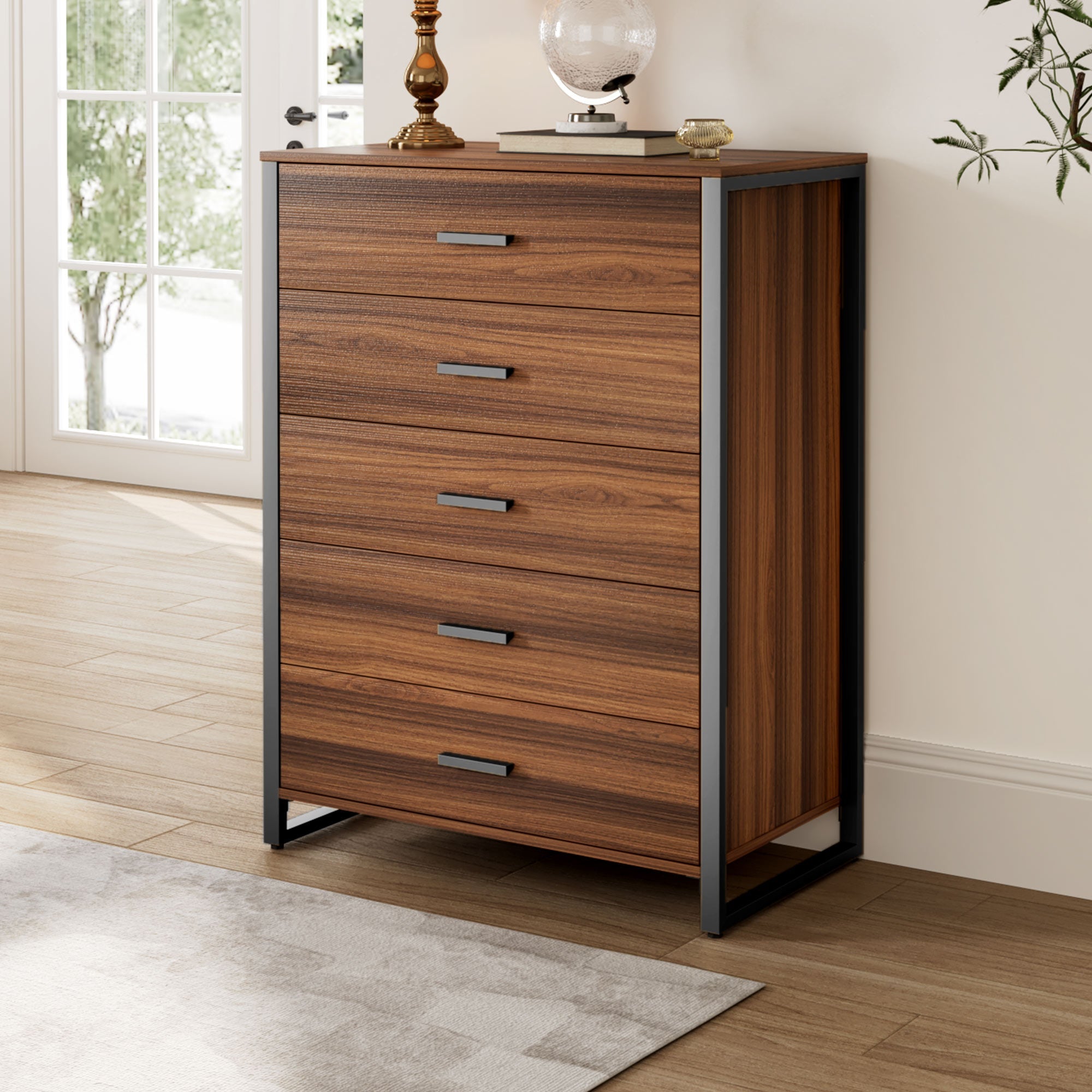 42 Chest 5-Drawers Dresser Accent Cabinet Walnut